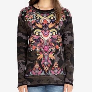 Johnny Was Multicolor Embroidered Camouflage Waffle Knit Size Large